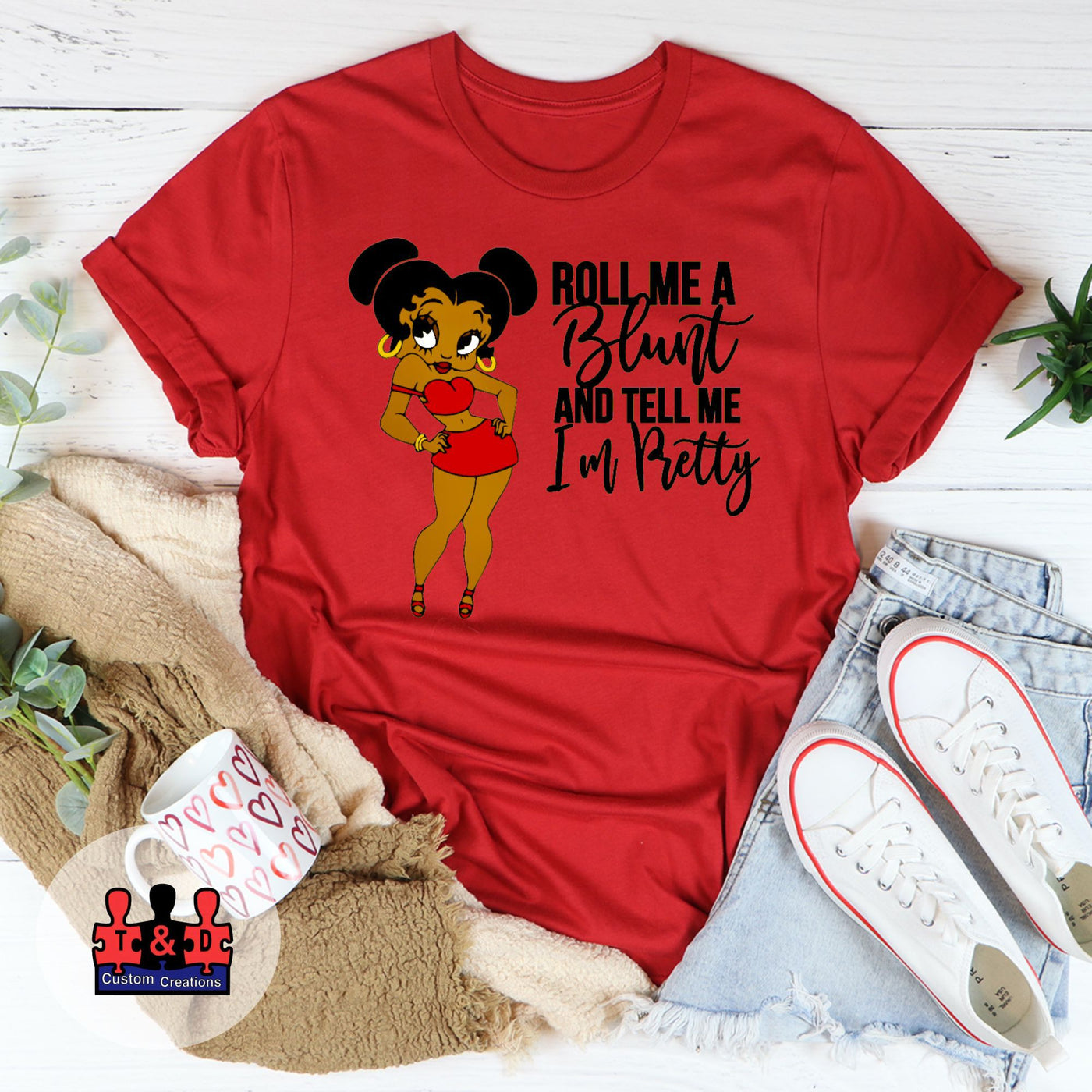 420 Inspired Betty Boop Roll Me a Blunt and Tell Me I'm Pretty Shirt - Unique Cannabis Fashion